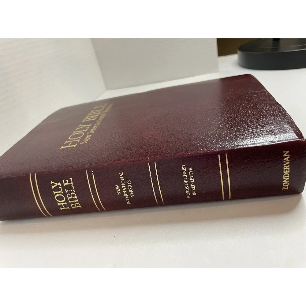 Holy Bible NIV 1986 Burgundy Zondervan Christ in Red Letter Vintage Indexed
